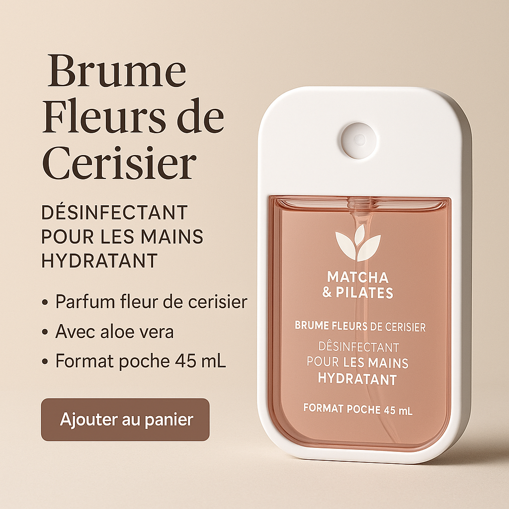 Brume Désinfectante Hydratante – Fleur de Cerisier | Matcha & Pilates (45 mL)