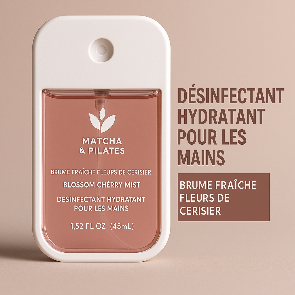 Brume Désinfectante Hydratante – Fleur de Cerisier | Matcha & Pilates (45 mL)