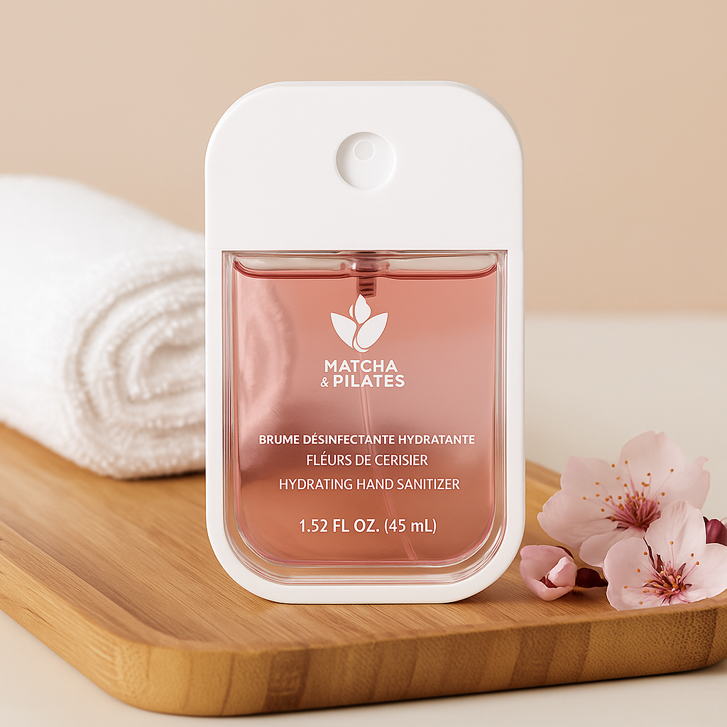 Brume Désinfectante Hydratante – Fleur de Cerisier | Matcha & Pilates (45 mL)