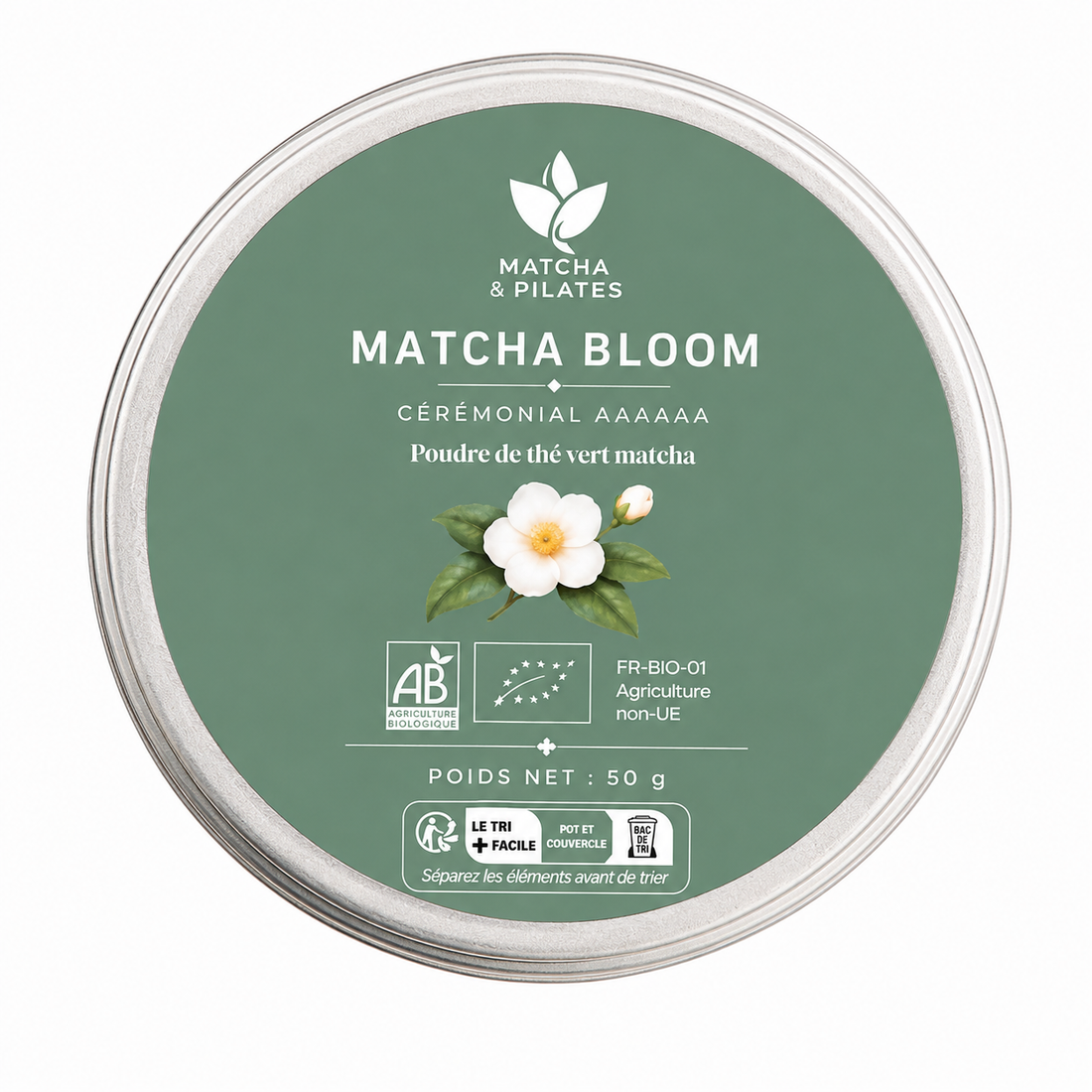 Boîte de matcha bloom poudre de thé vert matcha cérémonial biologique de 50g