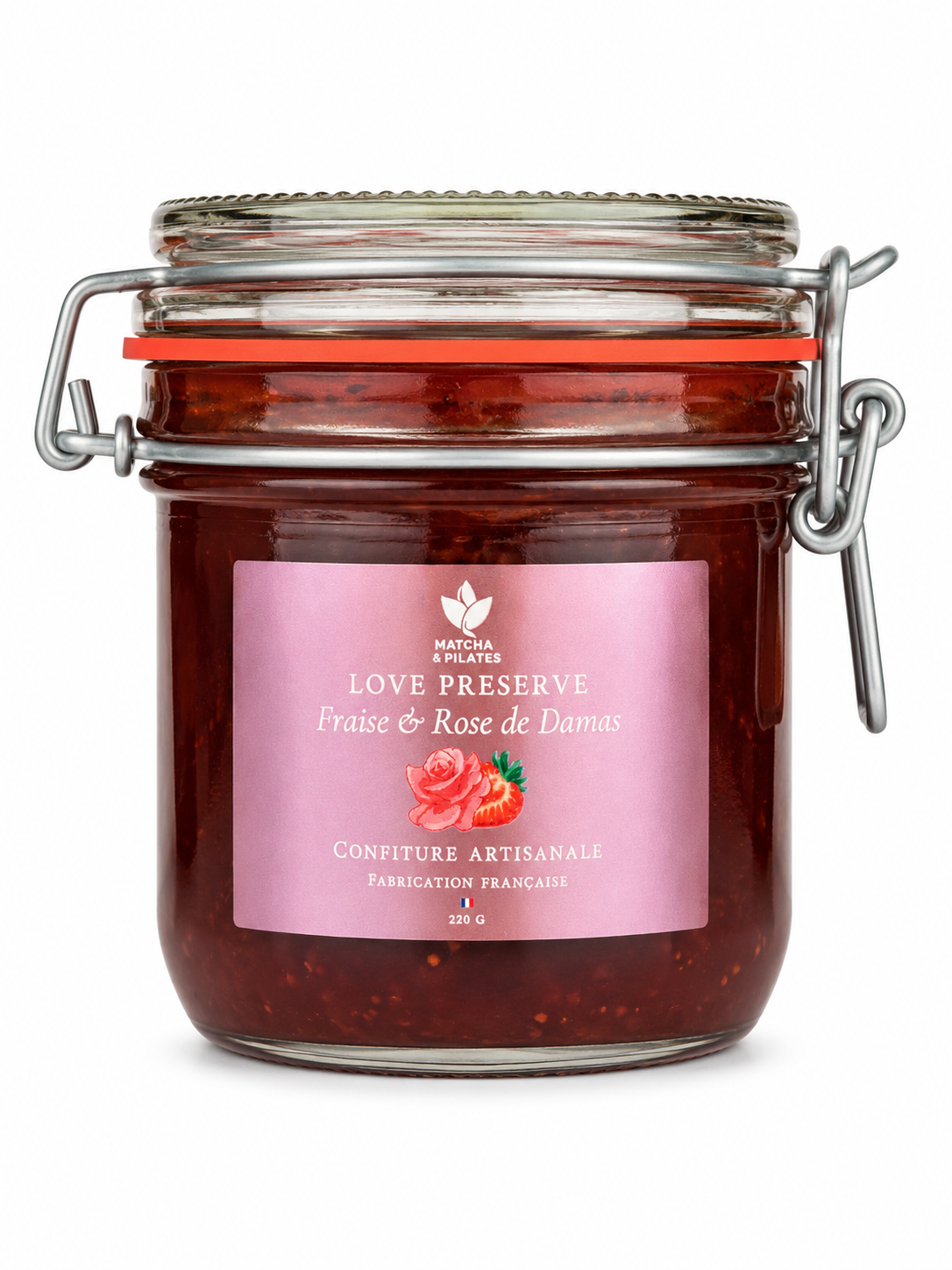 Love Preserve Fraise & Rose de Damas – Confiture Artisanale Française 220 g