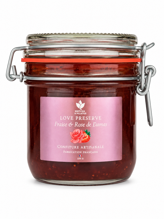 Love Preserve Fraise & Rose de Damas – Confiture Artisanale Française 220 g