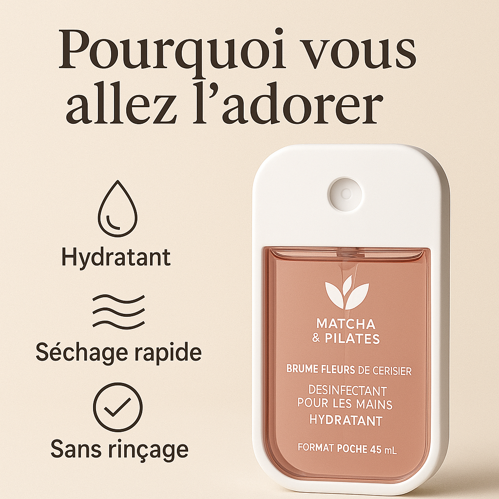 Brume Désinfectante Hydratante – Fleur de Cerisier | Matcha & Pilates (45 mL)