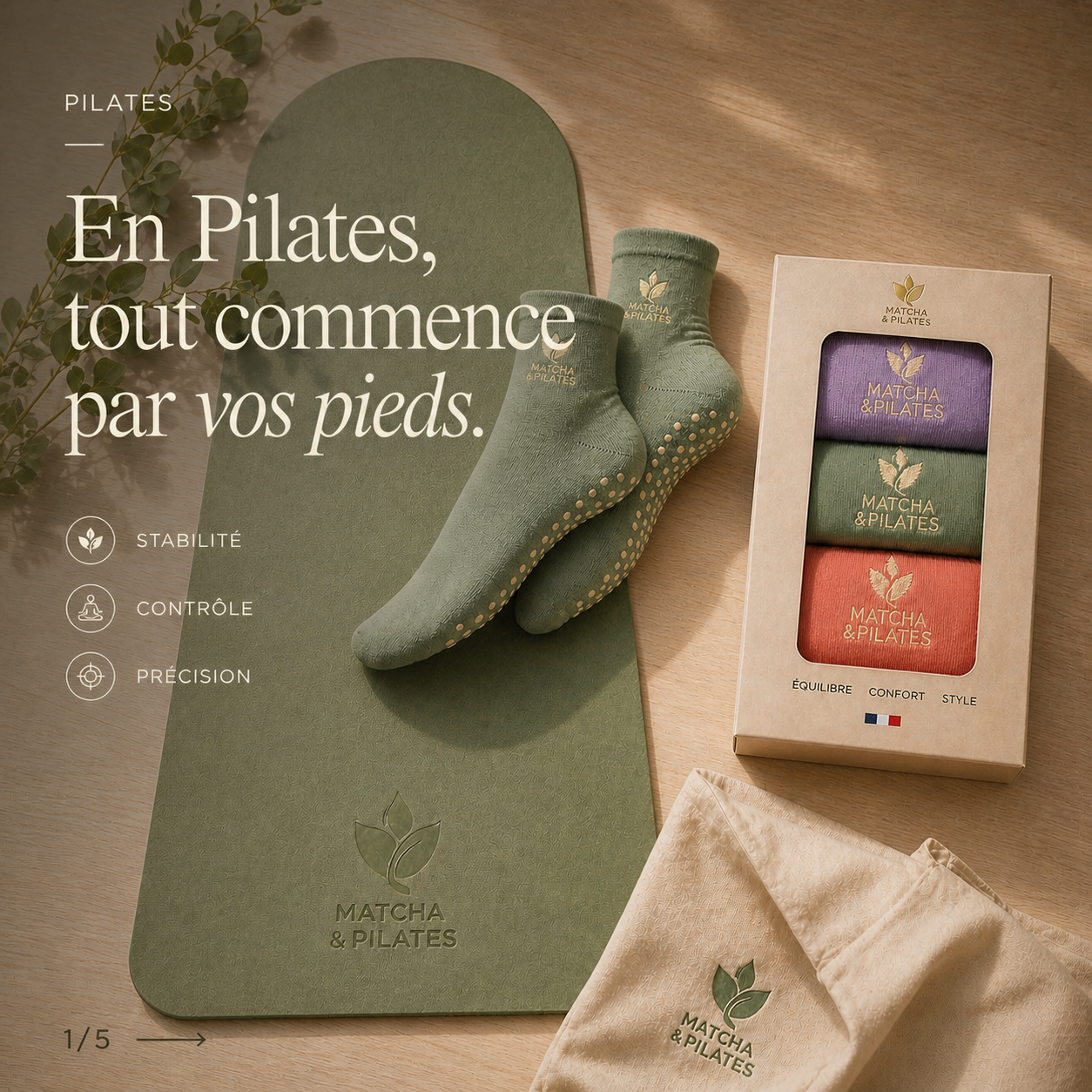 Coffret Chaussettes Antidérapantes Pilates – 3 Paires