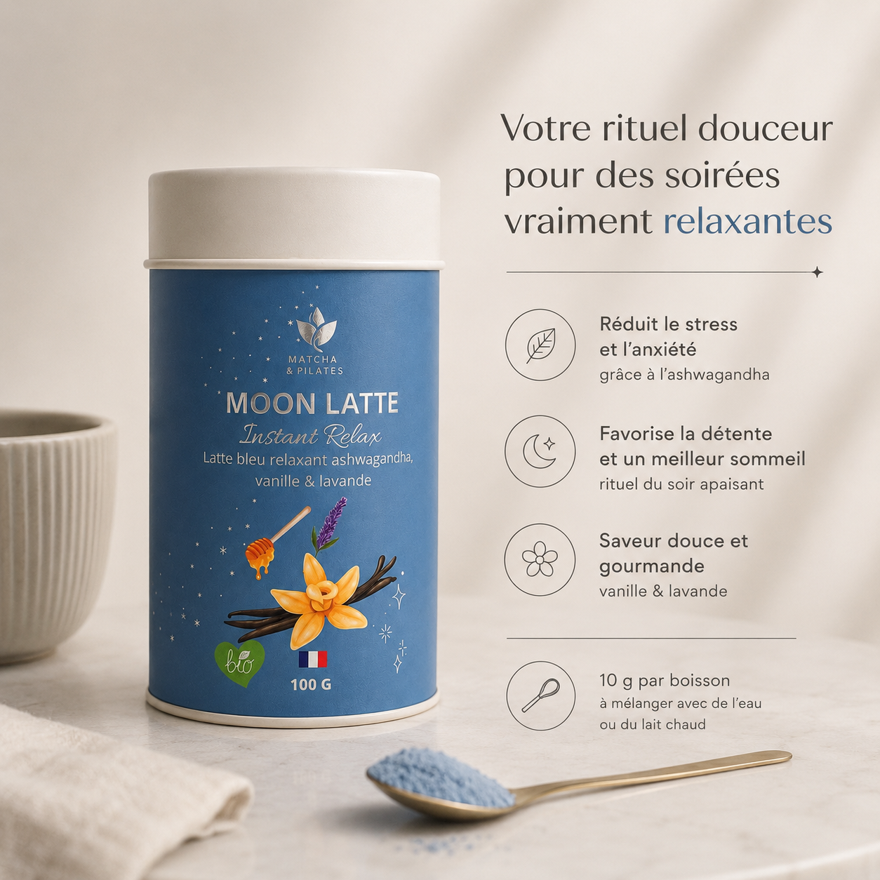 Moon Latte Bleu Instant Relax | Matcha & Pilates