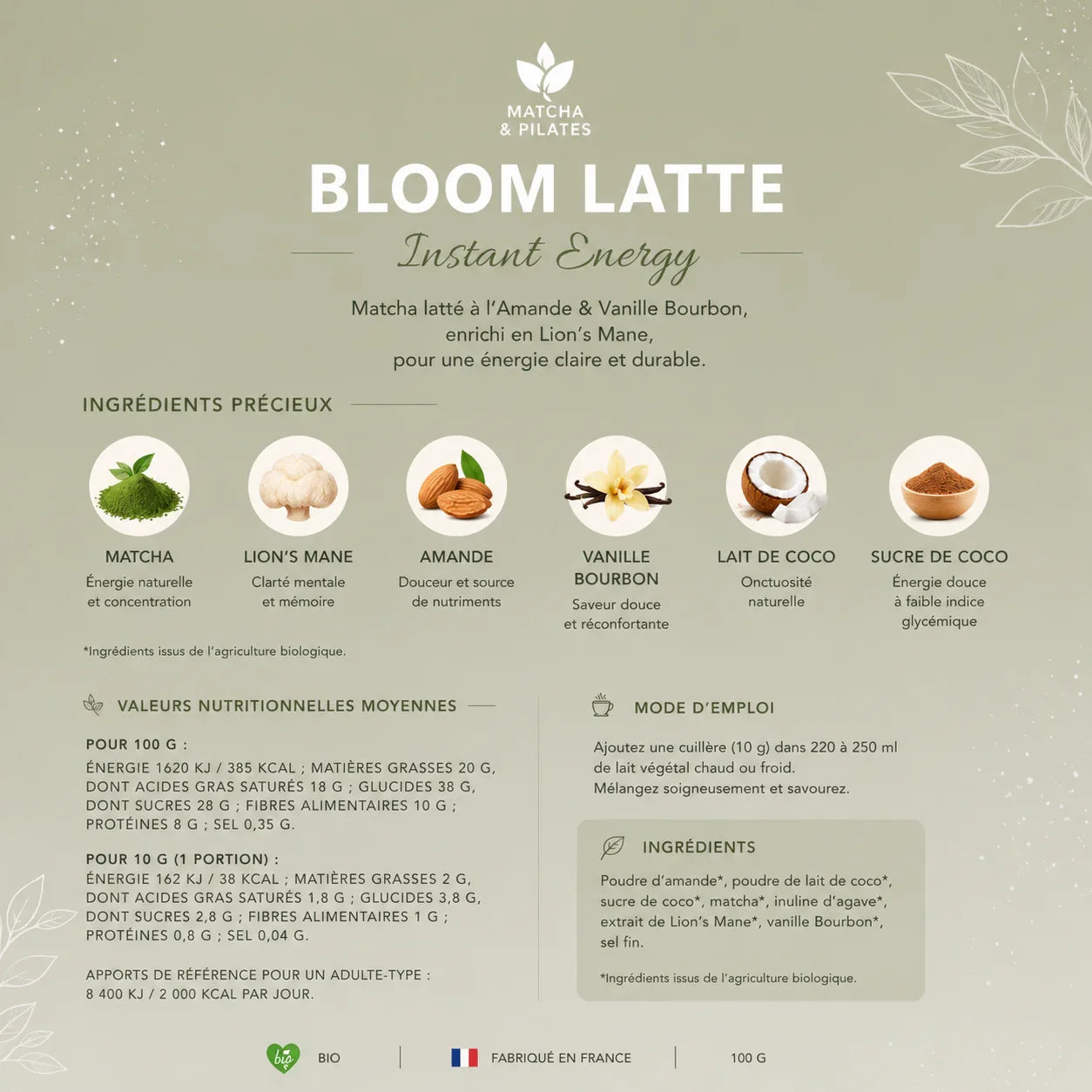 BLOOM LATTE | Matcha latte amande vanille Bourbon & Lion’s Mane