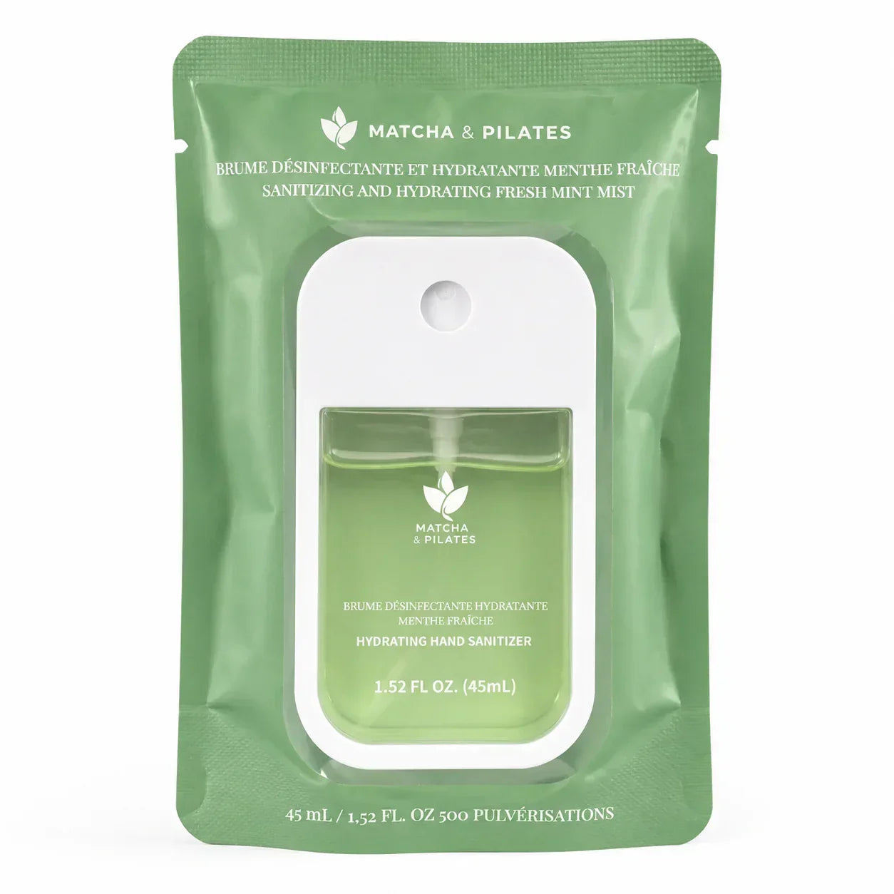 Brume désinfectante hydratante menthe fraîche, spray mains, emballage vert de 45 ml