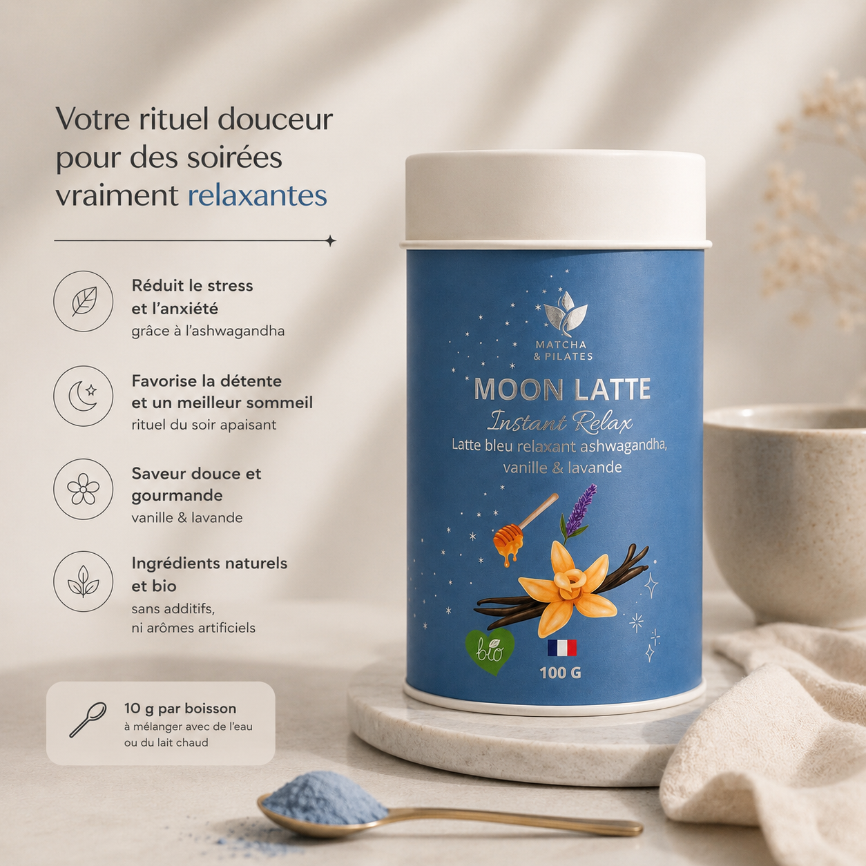 Moon Latte Bleu Instant Relax | Matcha & Pilates