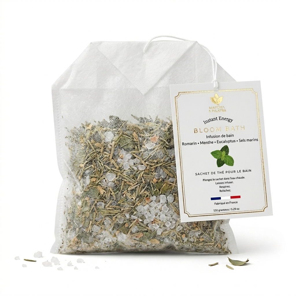 Bloom Bath Instant Energy | Sachet de thé pour le bain fabriqué à la main en France - Matcha and Pilates