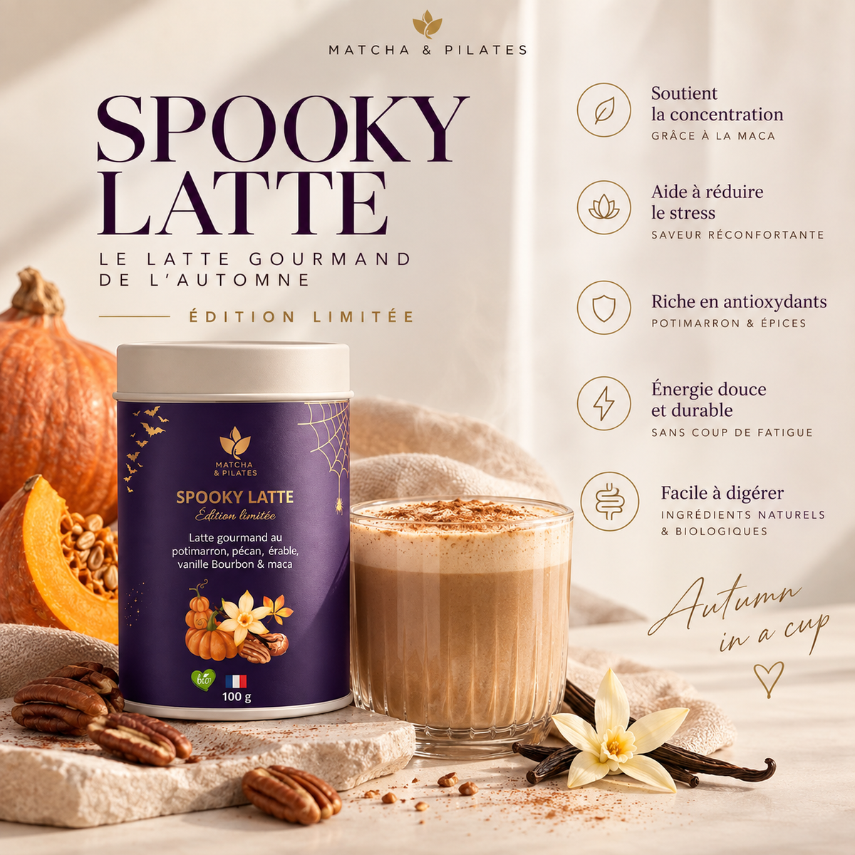 Spooky Latte Potimarron Pécan Érable | Matcha & Pilates